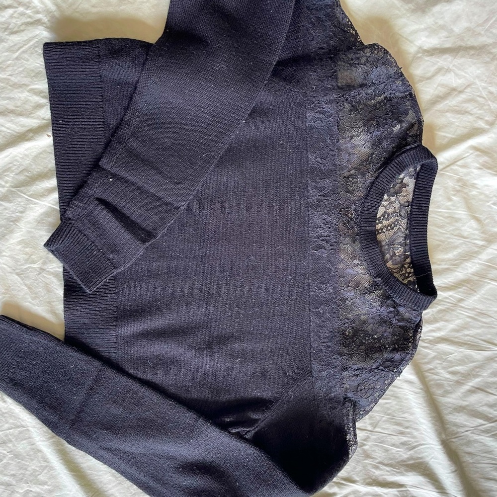 Tibi size S lace crop sweater merino wool black